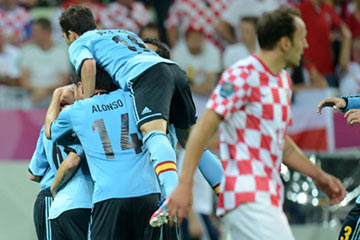 Euro 2012: L'Espagne se qualifie pour les quarts de finale apr&egrave;s sa victoire sur la Croatie(1-0)