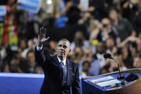 Obama prononce son discours d'acception de nomination &agrave; la convention d&eacute;mocrate