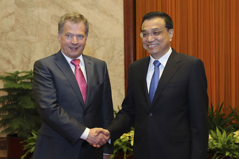 Le PM chinois et le pr&eacute;sident finlandais s'engagent &agrave; renforcer les liens bilat&eacute;raux