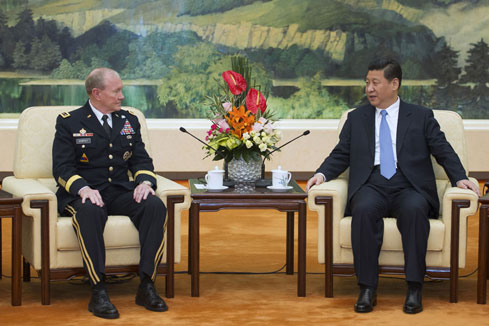 Rencontre entre le pr&eacute;sident chinois et le chef d'&eacute;tat-major des arm&eacute;es des Etats-Unis