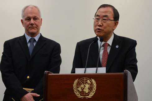 Armes chimiques: Ban Ki-moon demande &agrave; la Syrie d'autoriser le d&eacute;ploiement d'une mission d'enqu&ecirc;te