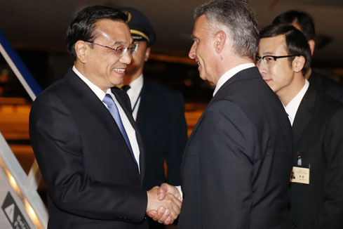 Arriv&eacute;e du PM chinois &agrave; Zurich pour une visite officielle en Suisse
