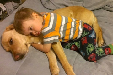 Un petit gar&ccedil;on et son chien sont ins&eacute;parables